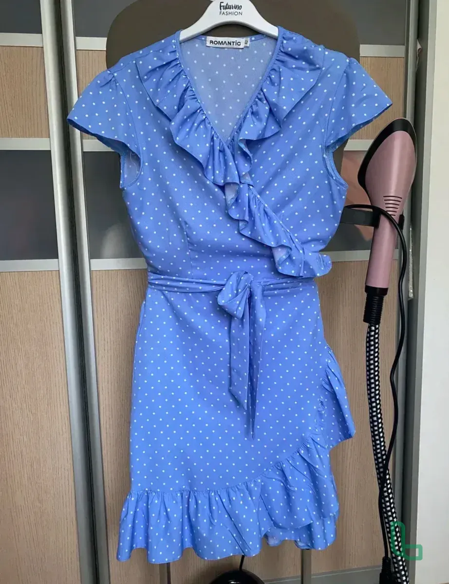 Платье женское голубое в горошек