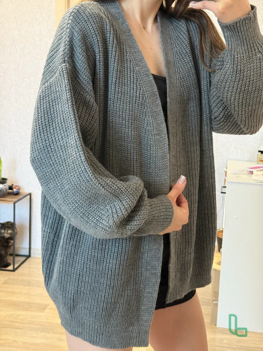 Кардиган oversize серый, вязанный