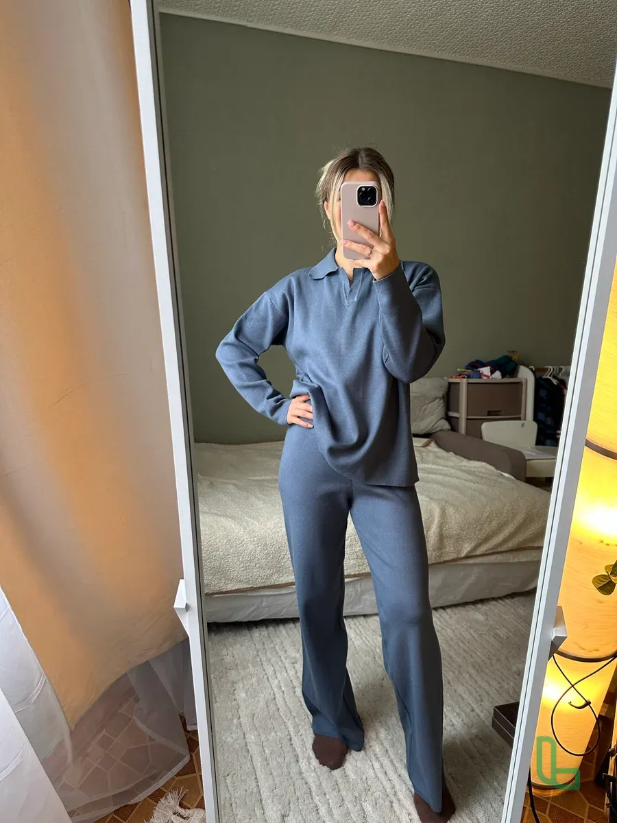 Костюм Вязанный Теплый С Брюками Синий