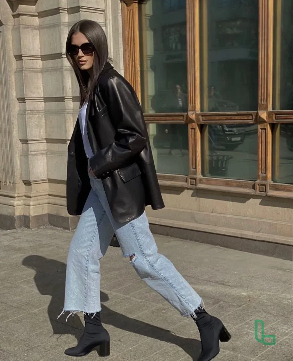 Пиджак Zara черный кожаный